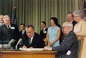 President Johnson signs the Social Security Act of 1965